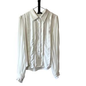 Gracia Top Womens Medium Long Sleeve Button Down Office Ballon Sleeve Eyelet